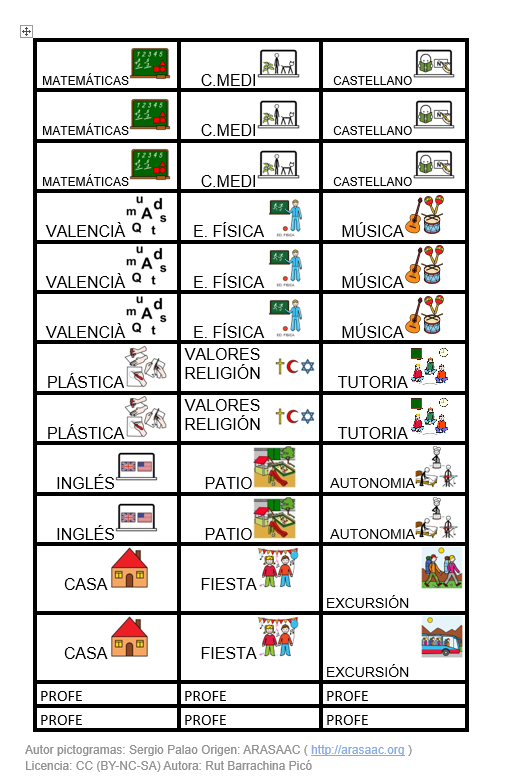 Agenda con apoyos visuales